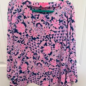 Lilly Pulitzer Langston Blouse Top Lightweight Wrinkle Resist 3/4 Sleeves